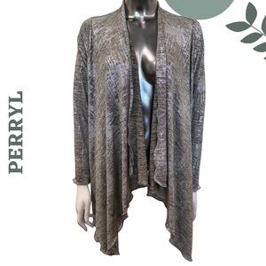 Perryl Metallic Silver Open-Front Cardigan Holiday Wear Party – Size Medium